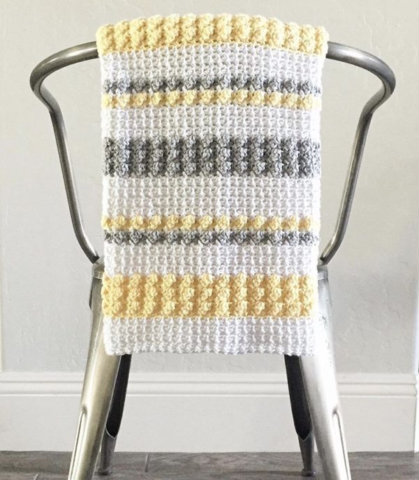 Crochet Mesh and Bobble Blanket gray and yellow