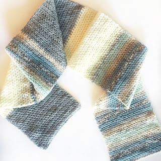 crochet shades of blue and gray counterpane stitch scarf
