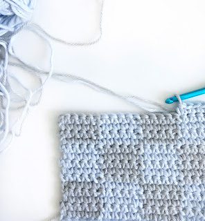 crochet checkerboard blue and gray stitch pattern