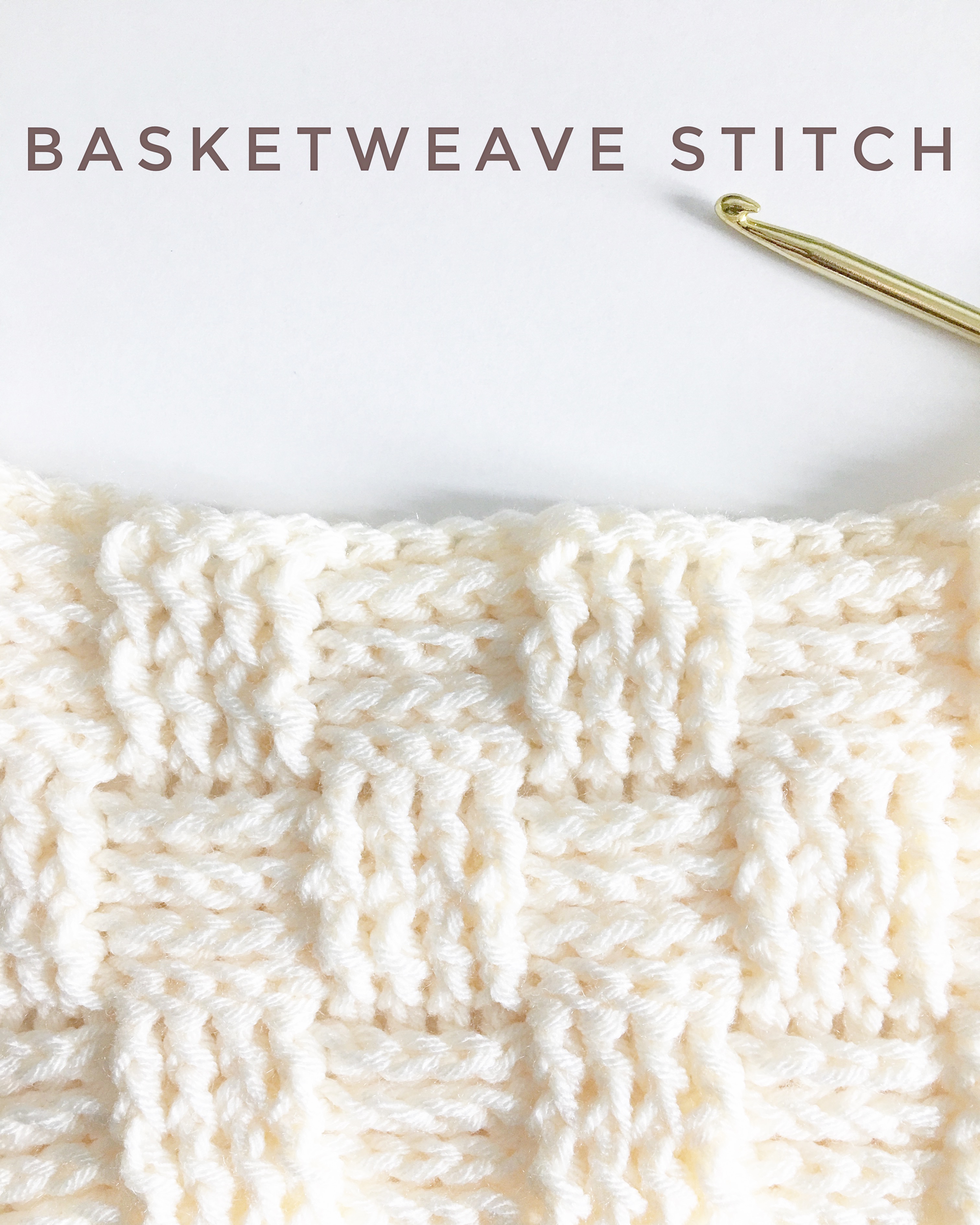 close up of crochet basketweave stitch with cream yarn