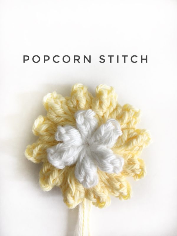 crochet popcorn stitch white and yellow flower
