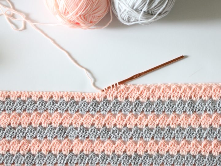 Crochet Modern Granny Blanket in Peach and Grey