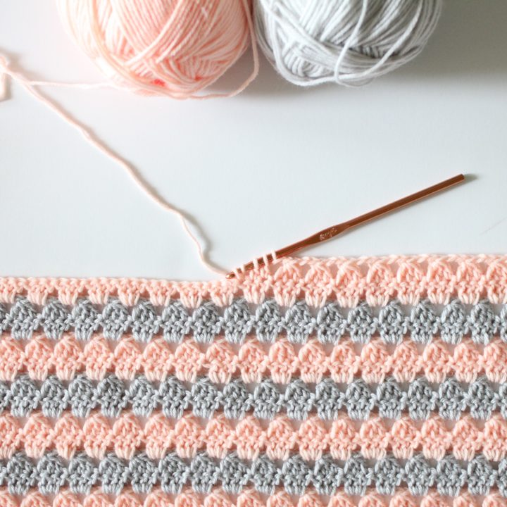 Crochet Modern Granny Blanket In Peach And Grey Daisy Farm