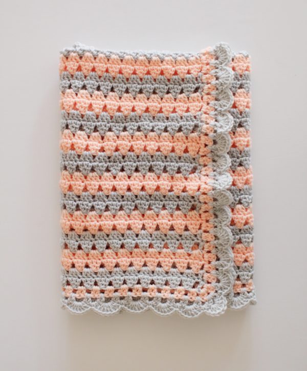 Modern Crochet Granny Blanket in peach and gray