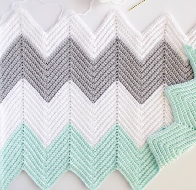 Crochet Chevron Blanket in Mint Dove and White Daisy Farm Crafts