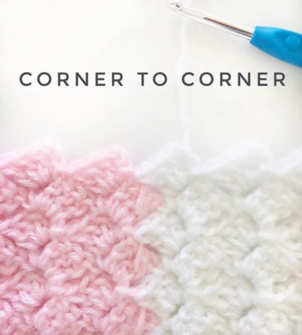 close up of pink and white crochet corner to corner stitch