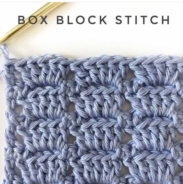 boxed block stitch crochet in blue yarn