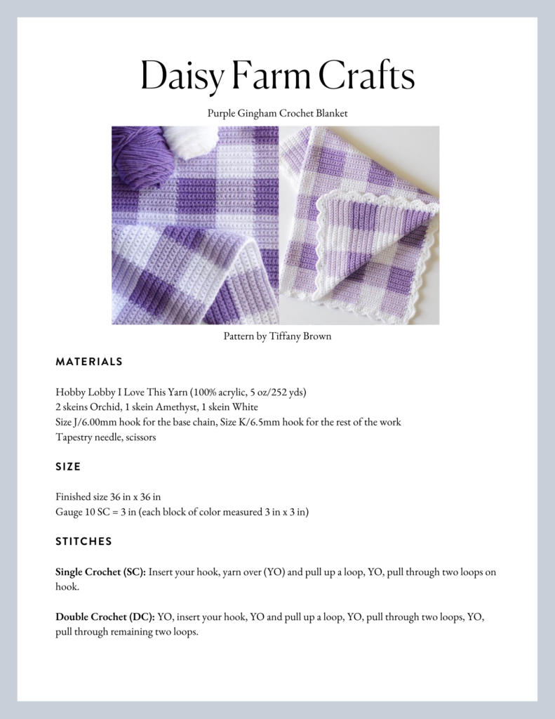 Purple Gingham Crochet Blanket Daisy Farm Crafts
