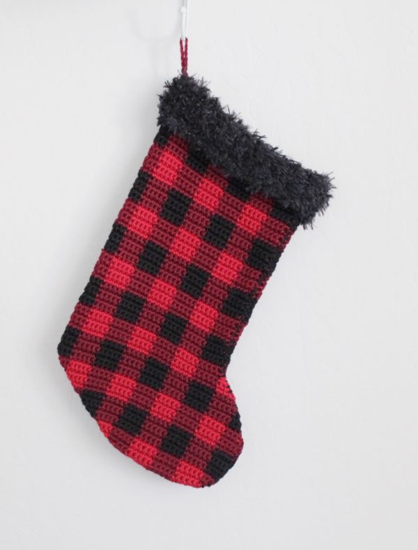 red crochet gingham christmas stocking