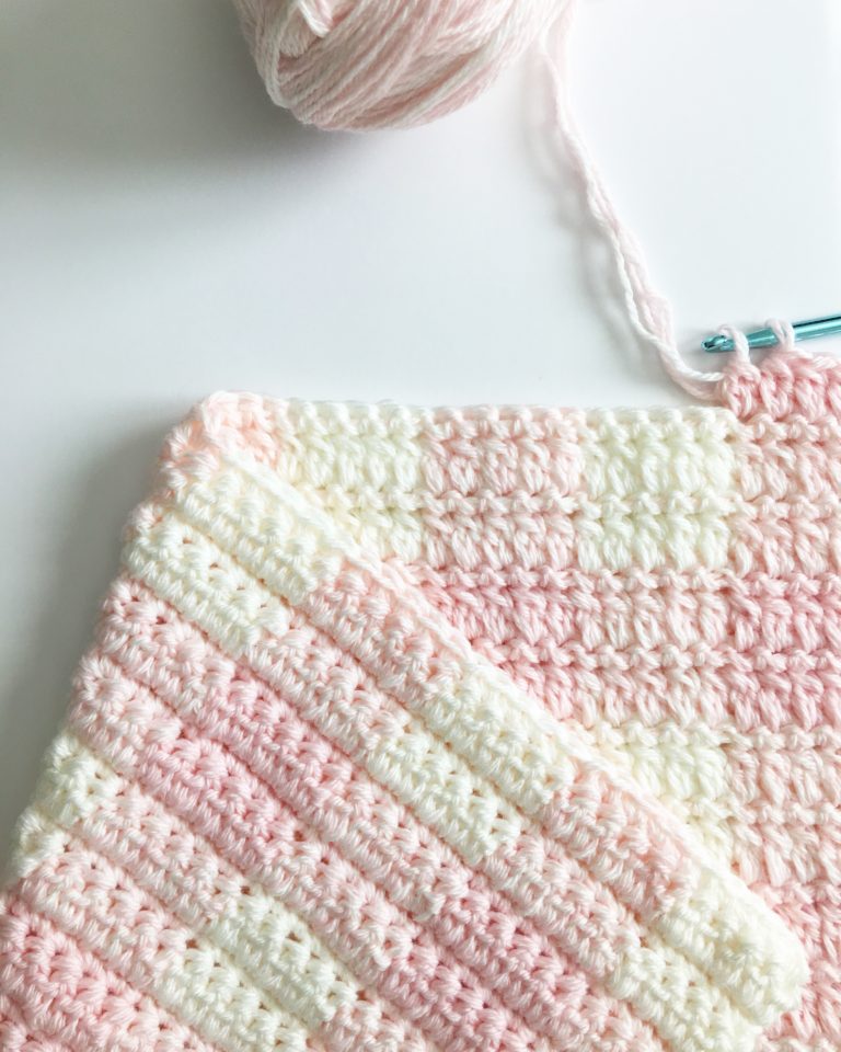 Crochet Light Pink Gingham Blanket - Daisy Farm Crafts