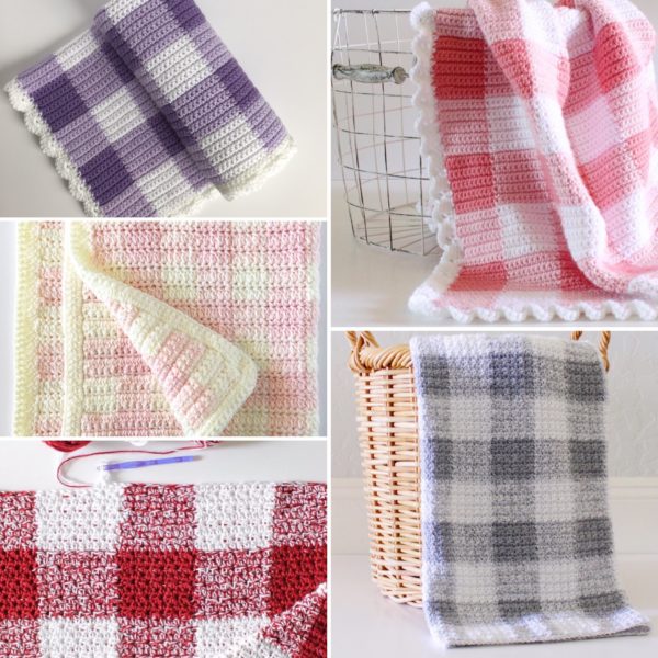 five different gingham blankets 