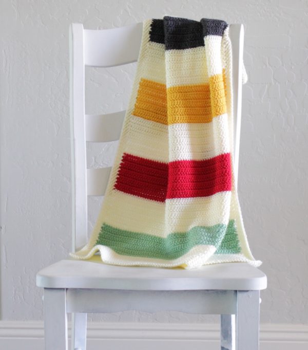 Crochet Hudson's Bay Blanket on chair