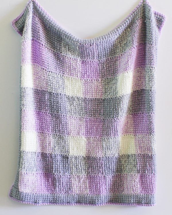 crochet purple and gray six color gingham blanket