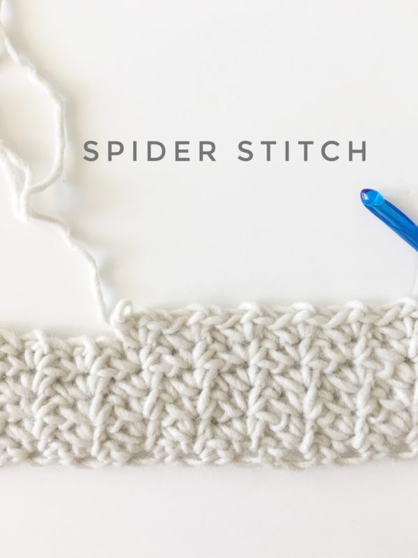 spider stitch crochet swatch in gray yarn