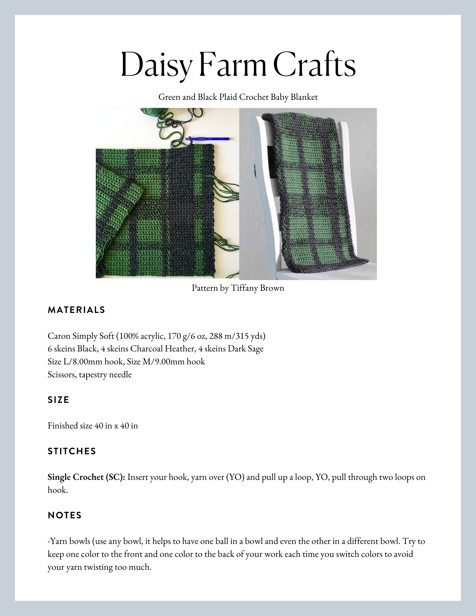 Green and Black Plaid Crochet Baby Blanket Daisy Farm Crafts