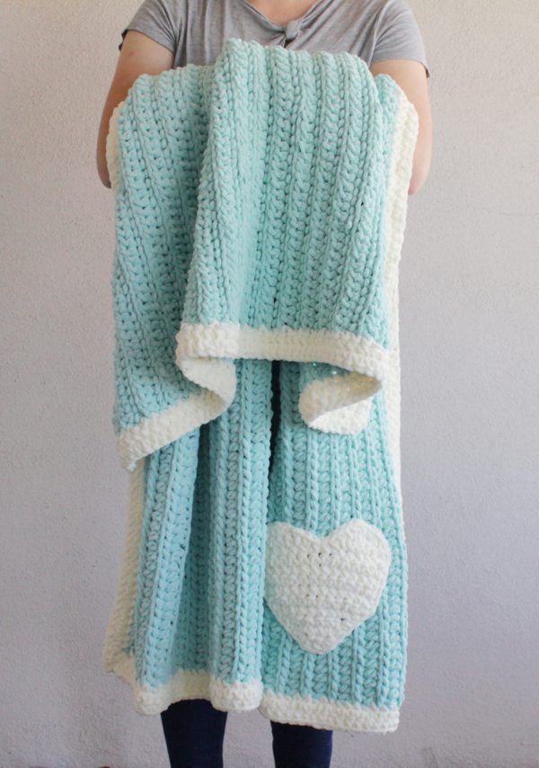 Crochet Modern Mint Throw with heart