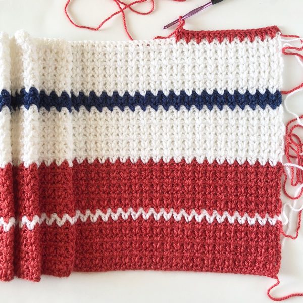 Crochet Modern V-Stitch Blanket in Red, White and Blue