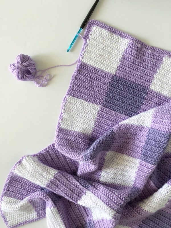 Crochet Herringbone Half Gingham Blanket