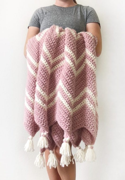 Crochet Pink Chevron Throw