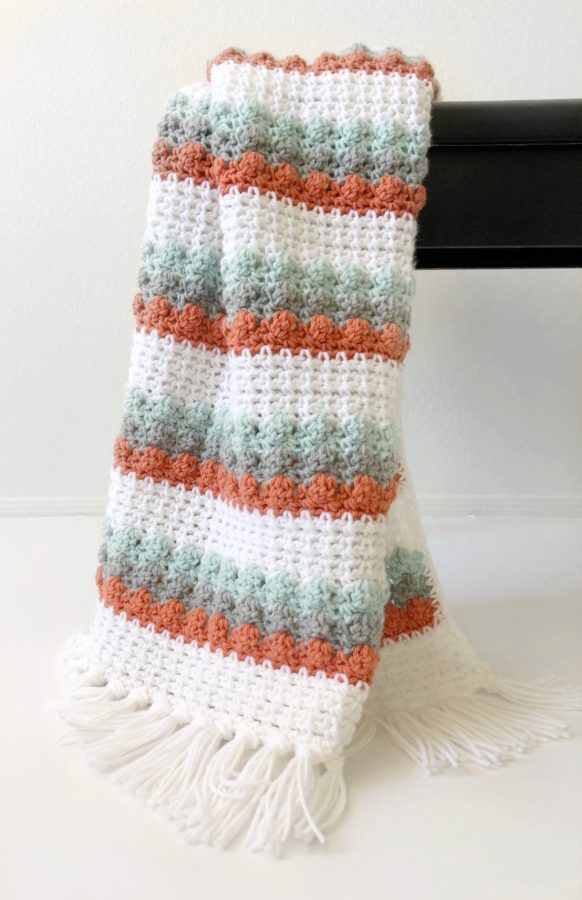 Crochet Mesh and Bobble Blanket with tassels