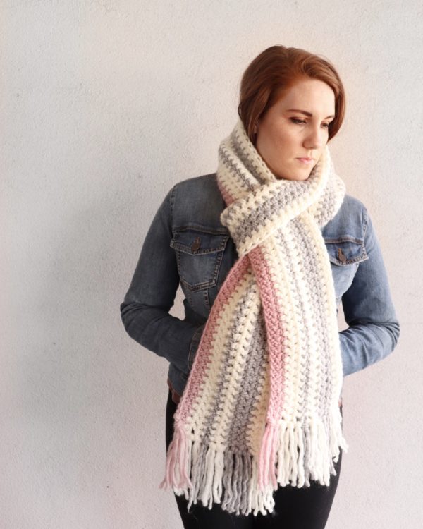 pink and gray scarf