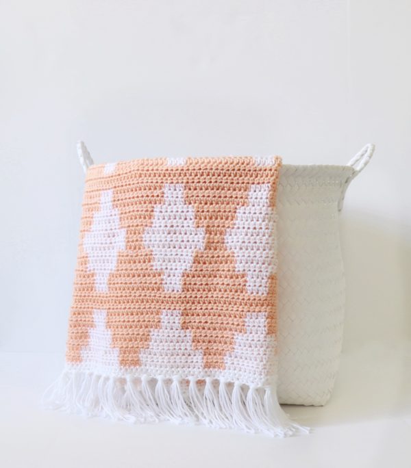 Crochet Block Diamond Blanket on basket