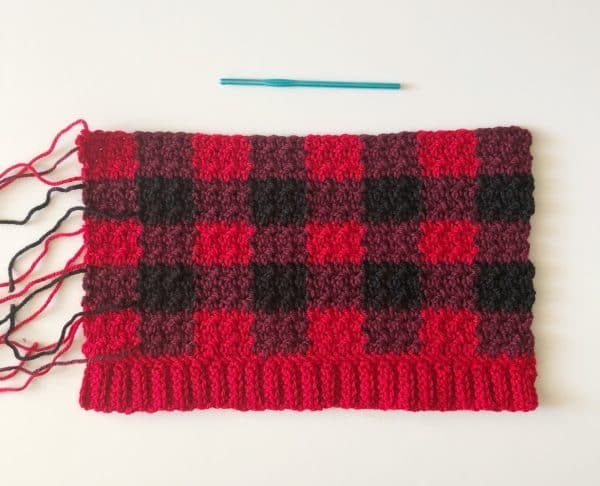 Red Buffalo Check Crochet Hat in progress