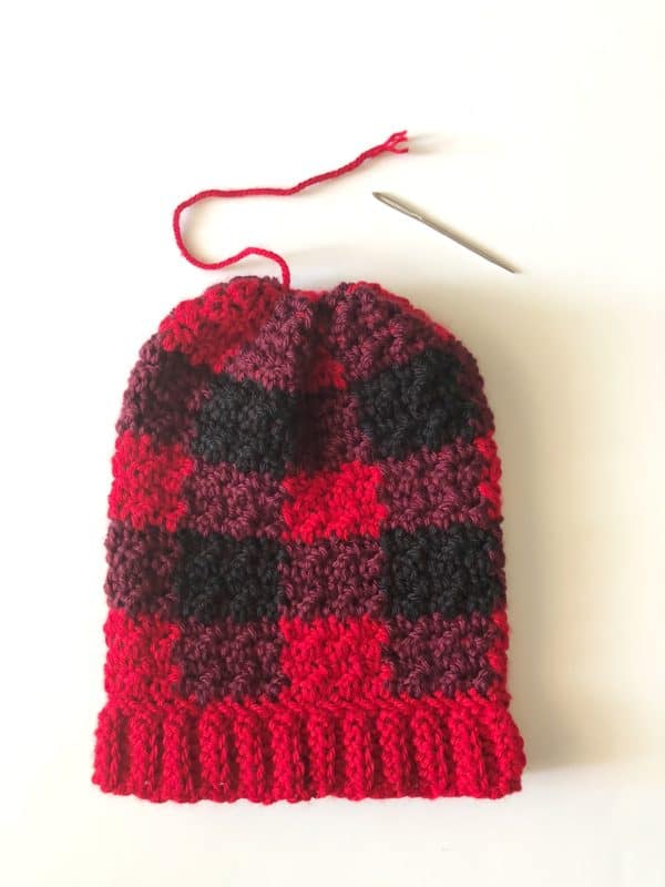 Red Buffalo Check Crochet Hat