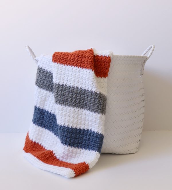 Crochet Striped Crumpled Griddle Blanket on basket