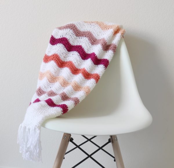 Crochet Jewel Tones Ripple Blanket on chair