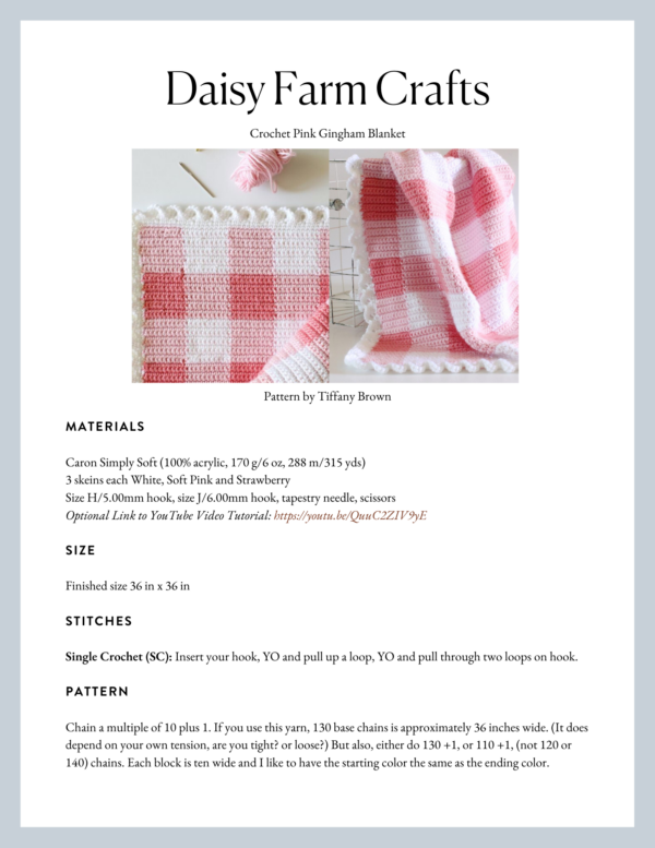 Crochet Pink Gingham Blanket - Daisy Farm Crafts