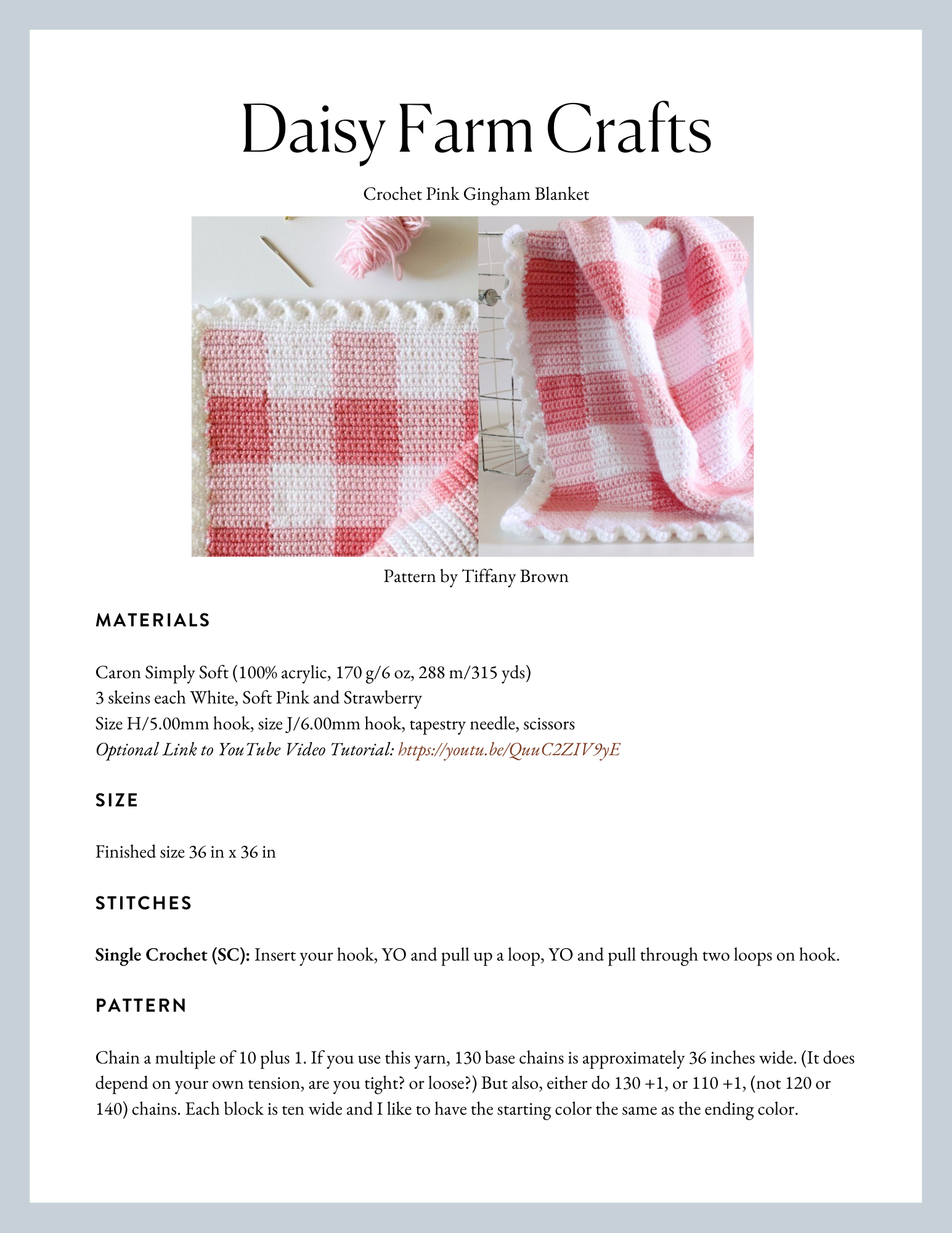 Crochet Pink Gingham Blanket Daisy Farm Crafts