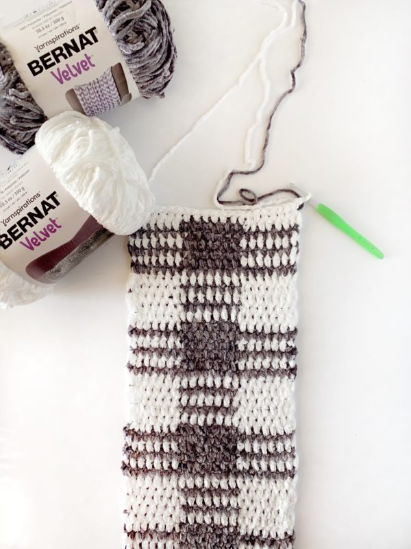 Crochet Velvet Plaid Scarf in progress