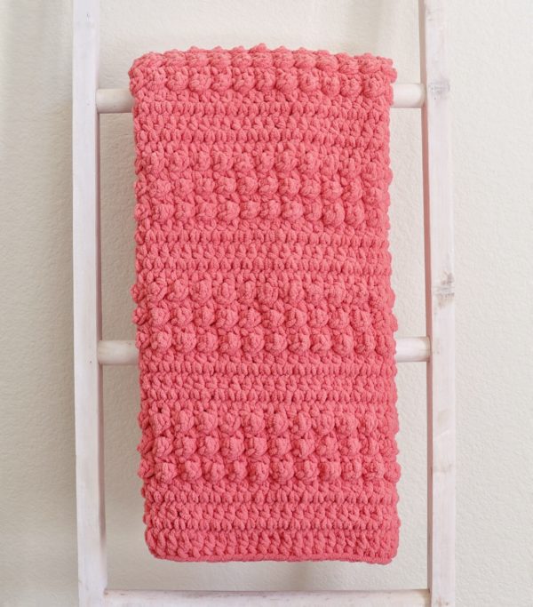 Crochet Raised Berries Baby Blanket on ladder
