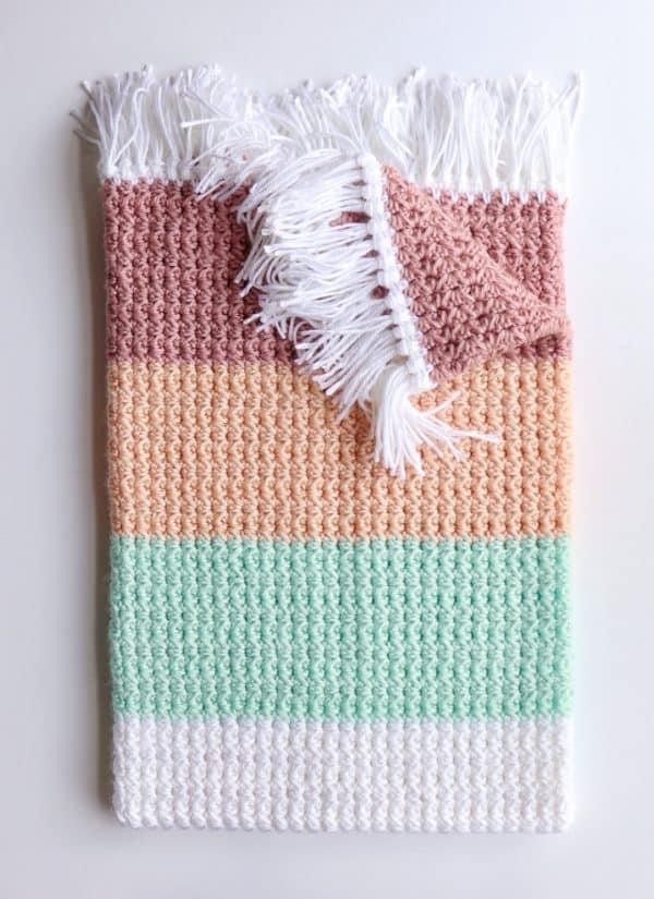 Crochet Boho Color Block Blanket folded