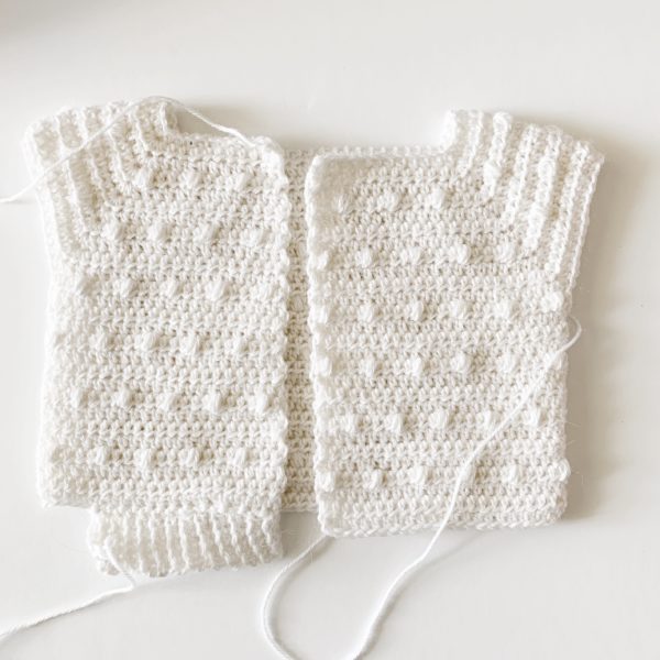 Scattered Dot Crochet Baby Sweater in progress