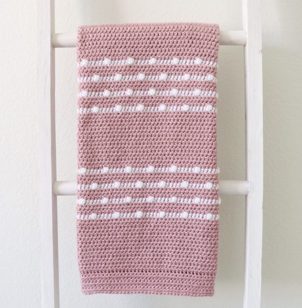 Crochet Polka Dot Lines Baby Blanket on ladder