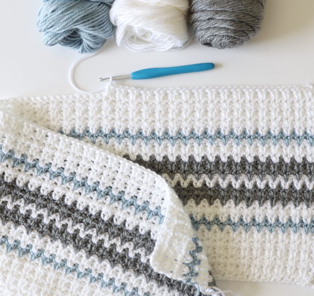 Crochet Blue and Gray V-Stitch Blanket - Daisy Farm Crafts