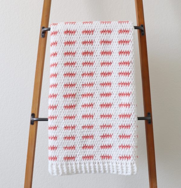 Crochet Modern Dash Baby Blanket on ladder