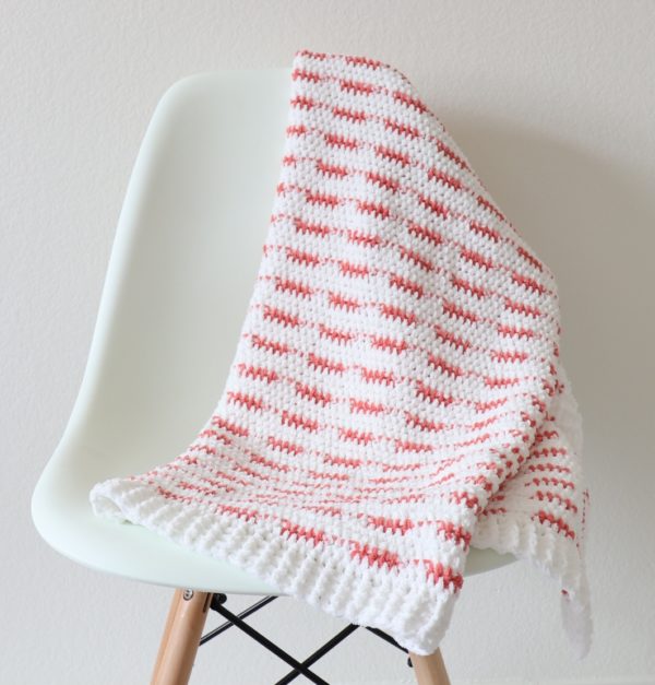 Crochet Modern Dash Baby Blanket on chair