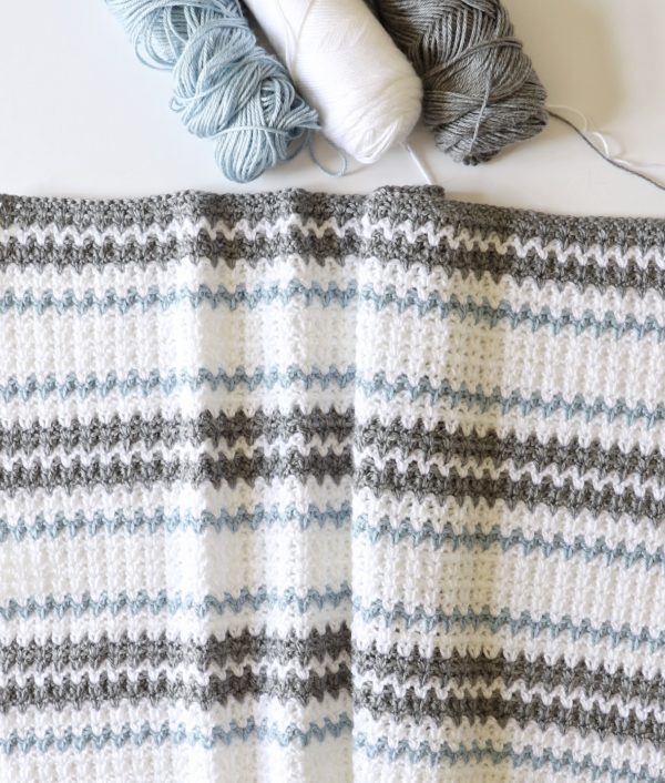 Crochet Blue and Gray V-Stitch Blanket in progress