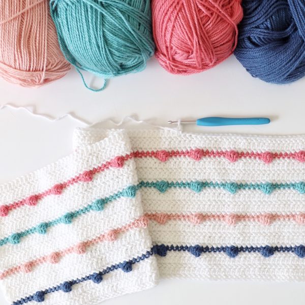 Crochet Bobble Lines Baby Blanket in progress