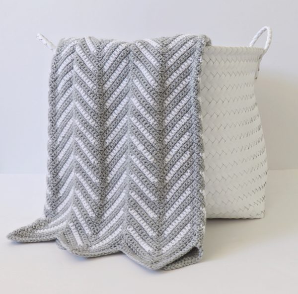 Crochet Chevron Arrows Blanket in basket