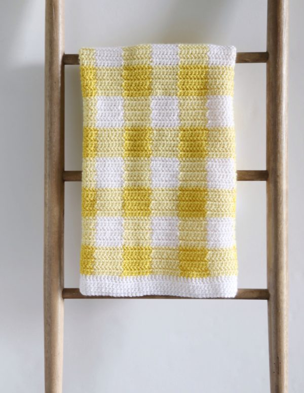 Yellow Crochet Gingham on ladder