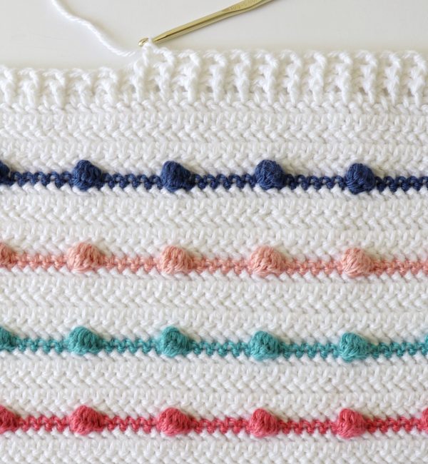 Crochet Bobble Lines Baby Blanket border in progress