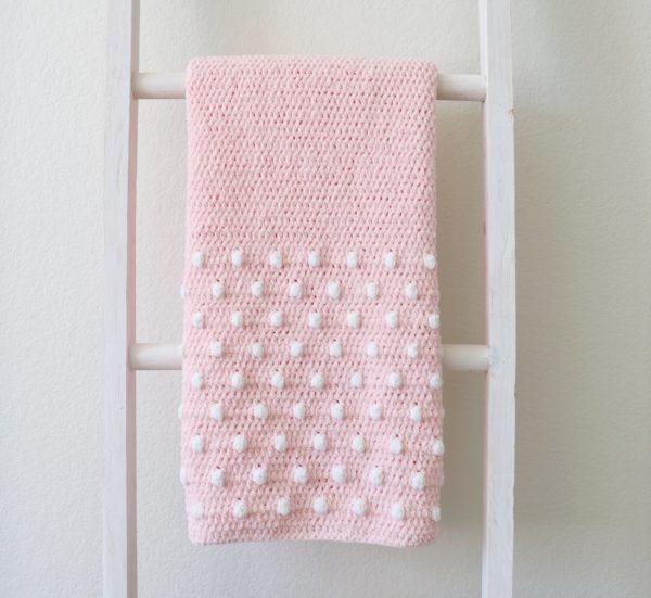 Crochet Polka Dot Ends Blanket on ladder