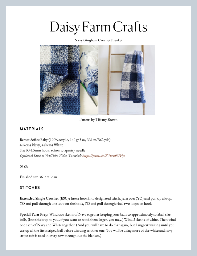 Navy Gingham Crochet Blanket - Daisy Farm Crafts