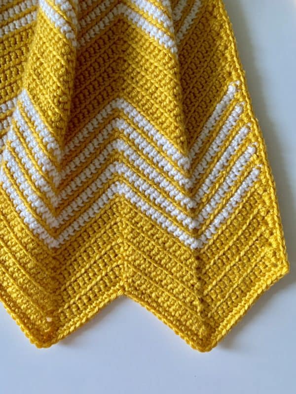 Crochet Gold Front Loop Chevron Blanket close up