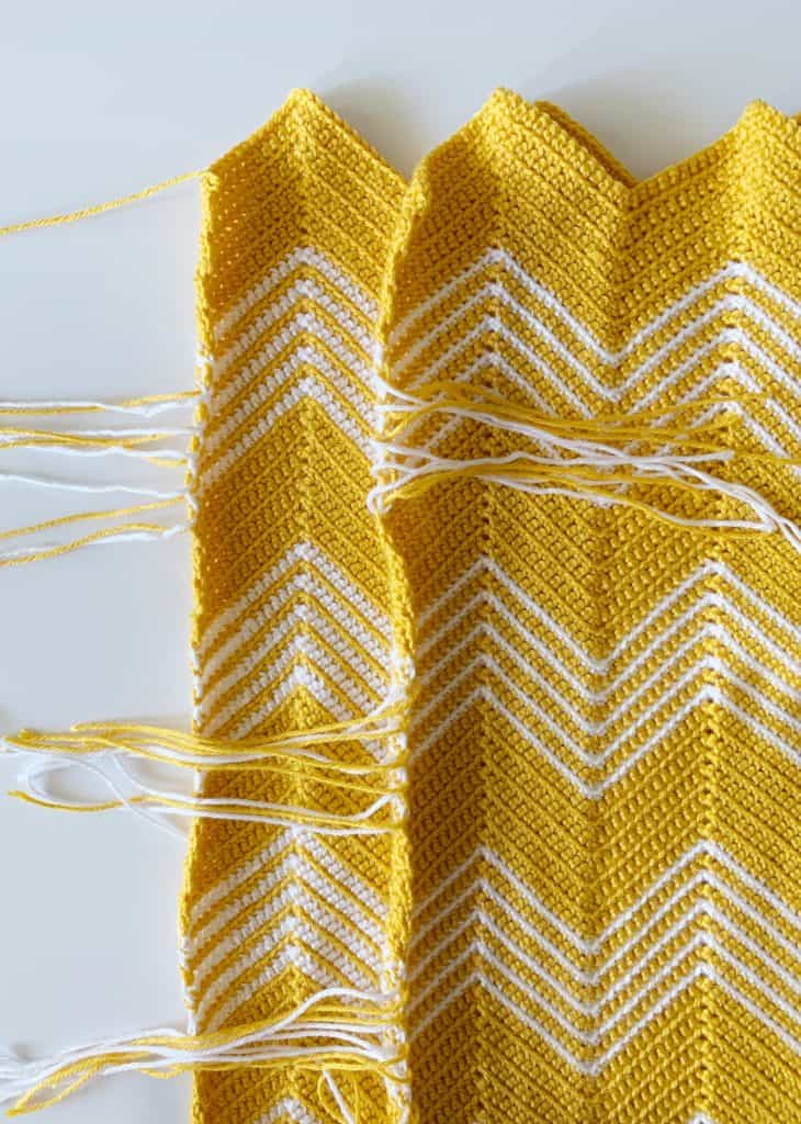 Crochet Gold Front Loop Chevron Blanket