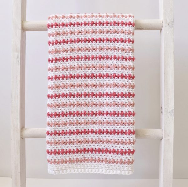 Crochet Puff Stripes Baby Blanket on ladder